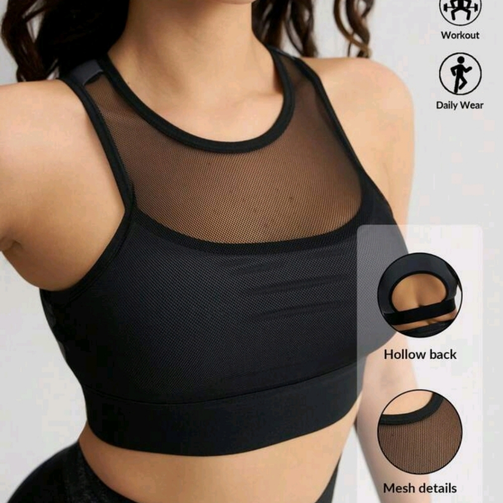 SHEIN Menodora Sports Mesh Contrast Sports Bra